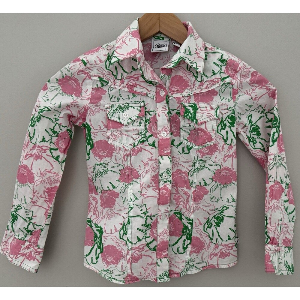 Cruel Girl 6/7 Pink and Green Western Button Down Shirt Cowgirl Pointed Pockets